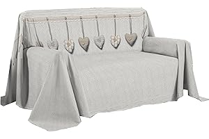 PENSIERI DELICATI Telo Copridivano 250 x 290 cm Made in Italy, Telo Copritutto 100% Cotone Puro, Fantasia Cuore Appeso Beige, Ideale come Telo Arredo, Salvadivano o Copriletto Estivo (2 Piazze)