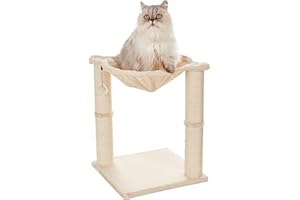 Amazon Basics Arbre à chat en forme de tour avec abri, lit hamac et griffoir - 41 x 51 x 41 cm, Beige