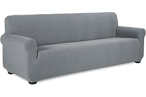 ‎TIANSHU TIANSHU Sofabezug 4 sitzer, Stretch Spandex Couchbezug Sesselbezug Elastischer Antirutsch Stretchhusse Weich Stoff,Jacquard-Stretch-Sofabezug, Schonbezug für Sofa-Sofahalter(Hellgrau)