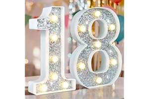HEYCOLOR Warmton-LED-Dekozahlen Silber beleuchtete Zahlen eignen sich perfekt für Partys, Geburtstage, Hochzeiten, Jubiläen und die Beleuchtung von Schlafzimmern. Zahl 18
