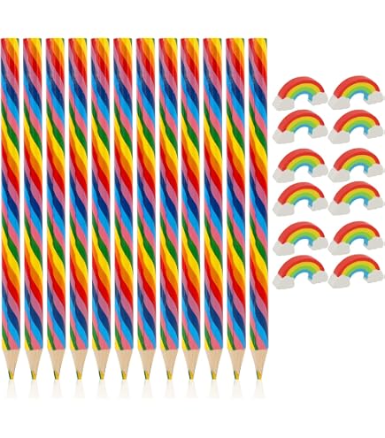 Set 12 Matite Colorate Arcobaleno 4 In 1 Con Gomme E Temperamatite – Per Bambini – Compleanno E Scuola