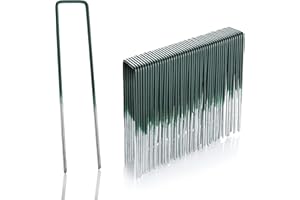 GardenMate 50 Artificial Grass Ground Anchors Half Green Hot-Dip Galvanised Steel Wire 150 mm Long - 25 mm Wide Steel Wire Thickness 2.9 mm Flat Head