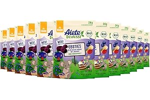 ‎ALETE Alete bewusst Obsties Heidelbeere Banane mit Joghurt, ab 3 Jahren, gefriergetrocknete Bio-Fruchtchips, Früchte-Snack für Kinder, verzehrfertig im verschließbaren Beutel, 12 x 24 g