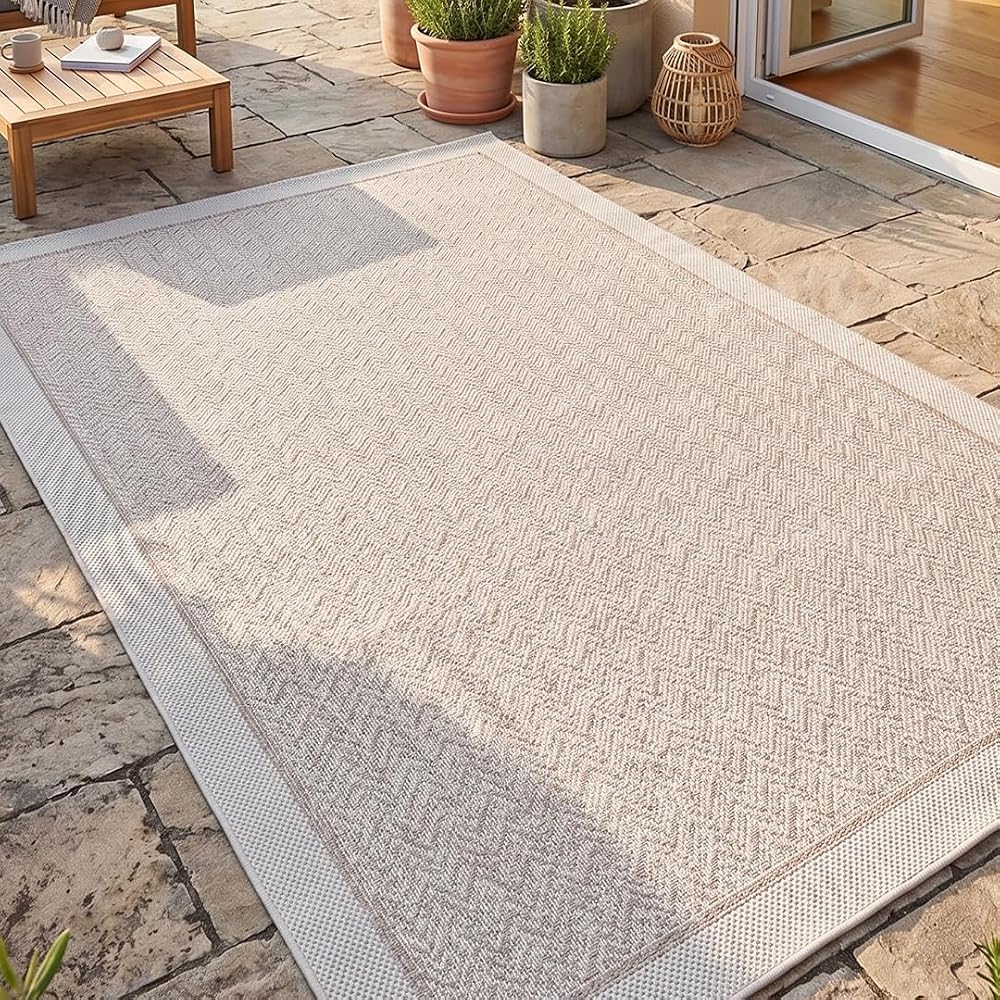 Aden Sisal Plus Hasır Dokuma Halı | Kaymaz Tabanlı Mutfak Halısı|Leke Tutmaz Halı |Bordürlü Modern Salon Halısı | Krem-Bej | 80 x 150 | Model EB458
