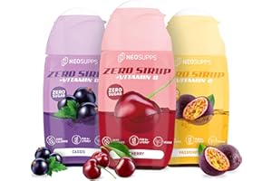 Neosupps Zero Sirup 3er Bundle – Cherry, Passionfruit & Cassis – 3x 65 ml natürlicher Getränkesirup mit Vitamin C, 1x Flasche ergibt 8 L Fertiggetränk, Zero Kalorien & zucker, Fertiggetränk