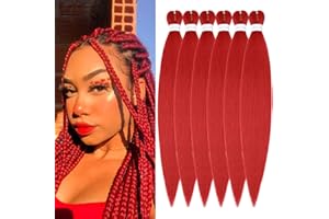 ShowJarlly Pre-Stretched Braiding Hair 6Packs/Lot Yaki Straight Texture Extensions Professional Soft Synthetic Fiber Easy Braids Expression Hair Extension Braiding Hair Extensions(30inch,Red#)