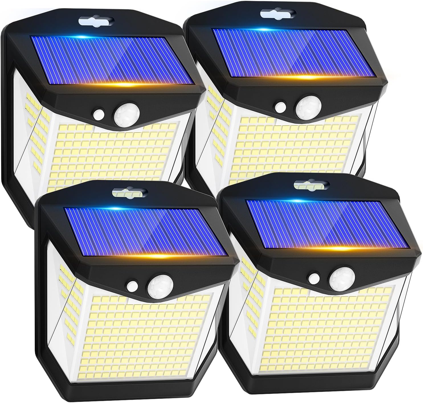 Luz Solar LED Exterior Jardin - 248 LED Luces Solares Sensor de Movimiento 270° Foco Solar Exteriores Lampara IP65 Impermeable Aplique Solar Potente con Iluminacion Terraza Outdoor Light 4 Paquete