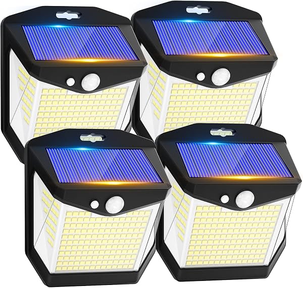 Luz Solar LED Exterior Jardin - 248 LED Luces Solares Sensor de Movimiento 270° Foco Solar Exteriores Lampara IP65 Impermeable Aplique Solar Potente con Iluminacion Terraza Outdoor Light 4 Paquete - 1