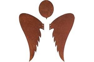 Deko Kind - Set di 3 angeli arrugginiti – resistente alle intemperie – ruggine – spina da giardino – metallo – statuetta da giardino – decorazione da parete – angelo ruggine – ali d'angelo – testa