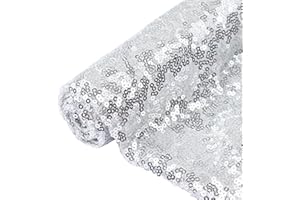 Shinybeauty silver upholstery fabric with sequins, 1 metre, Silver, 1 metre
