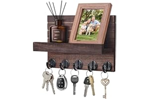 Kldgris Porte Clef Mural, Porte-Clés Mural en Bois, Porte Courrier Mural, avec 5 Crochets à Clés, pour Salon, Salle de Bain, Cuisine, Les Entrées, Couloirs (Brun)
