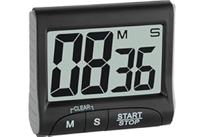 TFA Dostmann Timer and Stopwatch 38.2021.01 Electronic with Display Large Digits Black, L 83 x B 28 (45) x H 70 mm