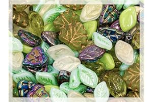 BOHEMIA CRYSTAL VALLEY 40 g Summer Mix of Small Czech Glass Leaf Beads, Hand Made Set Kit, Leaves 01