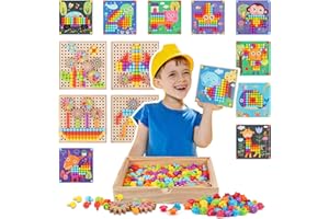 MAYCOLY Mosaik Steckspiel 3D mit Zahnrädern, 180 Stück Farbe Steckspiel Mosaik Pegboard Gabelungen,Early Pädagogische Steckspiel für 2 3 4 Kinder, Pädagogische Pilz Nägel Puzzle Spielzeug für Jungen Mädchen