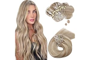 ‎MORESOO Moresoo Extensions Microring Echthaar 1g Cold Fusion Micro Ring Extensions Blond Strähnen 50cm Remy Haarverlängerung Echthaar Microrings Dicke Haare #9A/60 Hellbraun mit Platinblond 50g