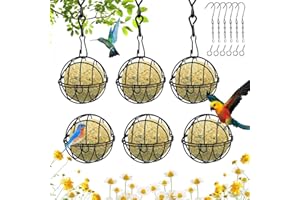 TUFA Mangeoire pour Oiseaux Extérieur Suspendue - Lot de 6 avec Crochets en Forme de S, Métal Boule de Graisse pour Oiseaux Sauvages - pour la Cour, la Maison, Le Jardin