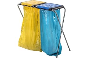 KADAX Podwójny stojak do segregacji odpadów, stabilny model na dwa worki z pokrywami z tworzywa, kompaktowe rozwiązanie do zbierania śmieci