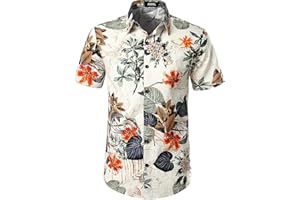 JOGAL Herren Casual Floral Blumenmuster Kurzarm Hawaiihemd