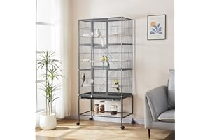Panana Large Bird Cages Parrot Cage Wide Flight Metal Animal Cage for Budgie Parakeet Conure With Rolling Stand Wheels (Black, 77L x 46W x 175H)