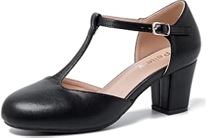 Peijely Mary Jane Damen-Pumps mit T-Riemen, Blockabsatz, Knöchelriemen, Schnalle, Kleid Pumps