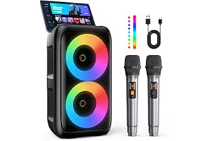 Karaoke Machine, Portable Bluetooth Speaker with 2 Wireless Karaoke Microphones, Karaoke for Adults and Children, with Improved Subwoofer, PA System, Support TWS/TF/USB/AUX, Party