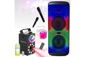 IBIZA Sound Light Enceinte Portable USB Bluetooth - Micros - Télécommande - Soirée Karaoké - Cadeau