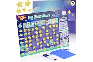 Zoelele Tabella delle Ricompense per Bambini, Dinosauro Lavagna Magnetica per Frigorifero, Montessori Calendario Settimanale, Include 30 Compito + 70 Stelle + 2 Pennarello Cancellabile (Blu)