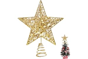 KEYIDO Christbaumspitze Gold Stern Weihnachtsbaumspitze Gold Weihnachtsstern Baum 25 cm Christbaum Stern Weihnachtsbaum Tannenbaumspitze Baumspitze Weihnachten Christmas Tree Topper Star (6inch(15cm))