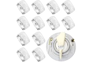 ENCURYNA Pierścienie na serwetki, srebrne, 12 sztuk, metalowe pierścienie na serwetki, dekoracja stołu, uchwyt na serwetki, eleganckie klamry do serwetek, pierścionki na Boże Narodzenie, Święto Dziękczynienia