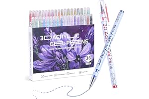 KEMYR Stylos à encre gel acrylique 3D, 36 couleurs, encre multicolore, pointe biseautée de 1 mm, prise en main lisse, parfaits pour le papier noir, la peinture sur roche, le verre, le bois, le tissu