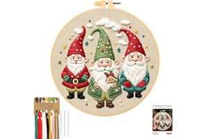 JSRQT Babbo Natale Ricamo Starter Kit,Elfi Gnomo Set da Ricamo,Ricamo Starter Kit Cucire Accessori per Adulto Principianti