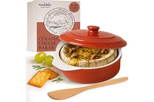 Muldale Camembert Baking Dish - Camembert Cheese Baker in Red - Lead Free Brie Baking Dish with Lid - Baker Casserole - 14cm - With Spreader and Box