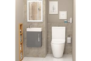 ROYAL BATHROOMS Cloakroom Suite 400mm Indigo Grey Gloss 1 Door Wall Hung Vanity Unit Sink Basin & Abacus Rimless Toilet with Slim Seat Cistern