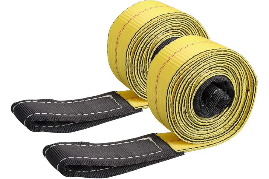 TOPZEA 2 Pack 3 m x 5 cm Lift Sling Straps, Heavy Duty Flat Eye Lift Slings Nylon Lifting Slings Tree Saver Recovery Strap Web Sling Winch Straps, Max Breaking Strength 6000 lbs, Yellow