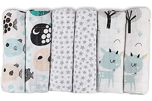 FENSILO Lot de 6 langes en mousseline - 70 x 80 cm - Fabriquées en UE - Certifiées sans substances nocives - Pour garçons et filles - Menthe - Blanc