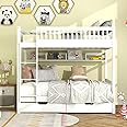 BTM Bunk Bed, 3FT Wooden Bunk Beds with Drawer Storage, Pine Bunk Beds with Shelf, White (90x190cm)