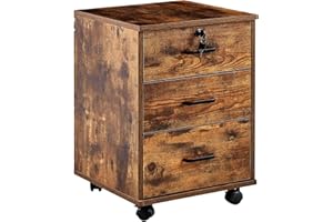 ‎CLIPOP CLIPOP Rollcontainer Abschließbare mit 3 Schubladen,Mobiler Aktenschrank Büroschrank mit Rollen,Unter Schreibtisch Schrank Vintage Braun