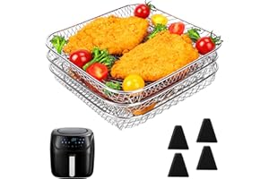 ‎BYKITCHEN Airfryer Zubehör für Russell Hobbs 4L /Ninja PRO 4,7L AF140EU & 6,2L AF180EU Heißluftfritteuse, Klein Airfryer Racks/Gitter, Square Stapelbar Körbe, Zubehör für Heißluftfritteuse 2000-Serie 4,2L