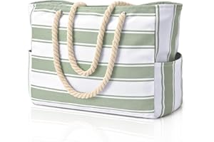 oscaurt Beach Bag Large Waterproof Beach Tote Bags with Zip and Rope Handle Summer Holiday Essentials Shoulder Handbags for Travel Shopping Pool Gym Picnic