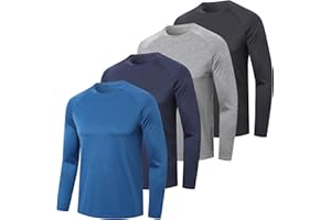 ZENGVEE 4/5 Pack Men's Long Sleeve T-Shirt Quick Dry Running Sport Gym T Shirts Outdoor Active Athletic Performance Crew Long Sleeve Top