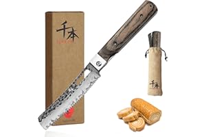 SENBON 440 Couteau à pain en acier inoxydable forgé Lame Sharp Style japonais Pliable Portable Voyage Pâtisserie Couleur Bois Manche Sac Petit Couteau à Pain