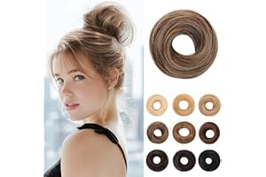 ‎SEGOHAIR SEGOHAIR 17G Haarteile Echthaar Mit Gummiband Unordentlicher Dutt Donut Accessoire Gerades Haar Für Damen Mittelbraun/Dunkelblond Duttformer Echtes Remy Haar Hochsteckfrisuren Chignon
