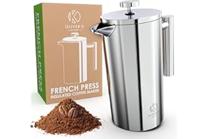 Oliver's Kitchen ® Cafetière à Piston Isotherme à Double Paroi de Qualité Supérieure - Noir - 1 litre