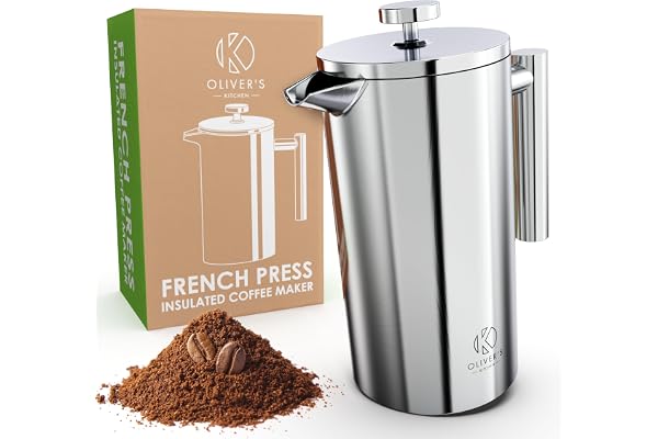 Oliver's Kitchen ® Cafetière à Piston Isotherme à Double Paroi de Qualité Supérieure - Noir - 1 litre
