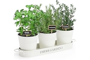 PERFNIQUE Indoor Herb Garden, Herb Garden Planter for Indoor/Outdoor, Farmhouse Plant Pots, Windowsill Herb Garden Kit with Tray, Window Pots (Off White)