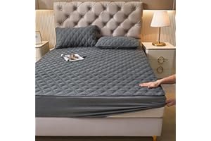 YUDEYU Steppschicht Tagesdecke Garn aus Reiner Baumwolle mit hoher Fadenzahl Spannbettlaken Weich und bequem Matratzenschoner Startseite Spannbetttücher Bettlaken (Farbe : Grey, Größe : 90x190cm/hig