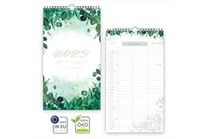 UNITURE® Zielony kalendarz ścienny na rok 2025, kompaktowy [z 3 kolumnami], idealny planer dla dwojga, kalendarz dla par i rodzinny kalendarz 2025, kalendarz ścienny, kalendarz roczny długi, zielony