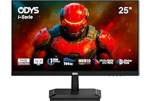 ‎ODYS ODYS i25-F-144 Gaming Monitor – 25 Zoll (62 cm) Full HD (1920x1080), 144 Hz, 1ms (MPRT), IPS-Panel, Adaptive Sync, HDR10, 120% sRGB, HDMI 2.1, DisplayPort, Flicker-Free
