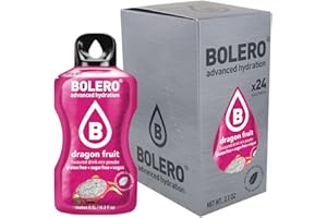Bolero DRAGON FRUIT 24x3g | Jus en poudre sans sucre, édulcoré à la stévia + vitamine C | pour enfants et sportifs | sans gluten, végétalien | saveur fruit du dragon