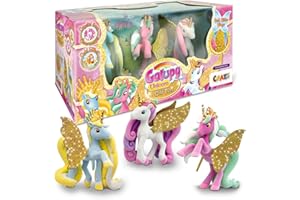 Galupy Unicorn Gold Edition - 3X Einhorn Figuren mit goldenen Flügeln & Kristall von Swarovski - Einhorn Spielzeug